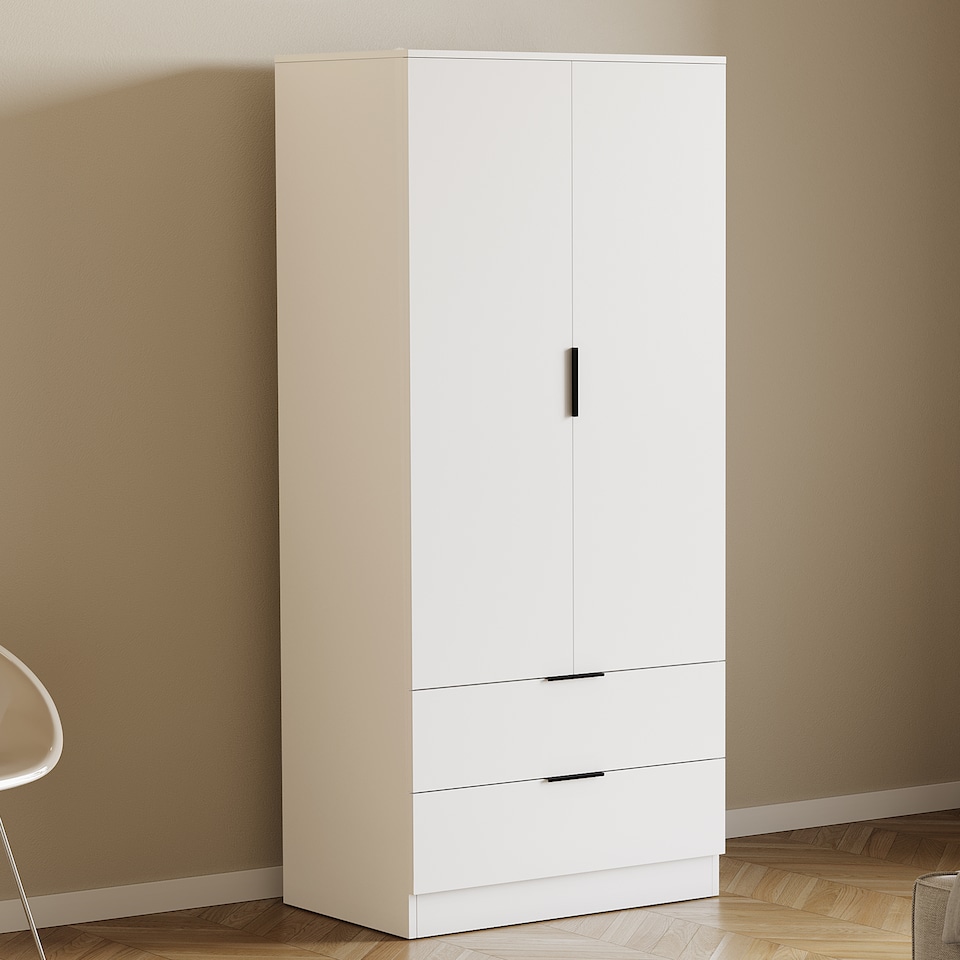 image 1 of Vida Designs Trega 2 Door 2 Drawer Wardrobe Bedroom Storage Unit with Hanging Clothes Rail - White