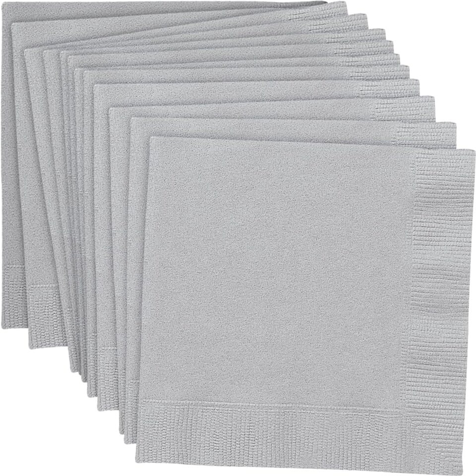 image 1 of Pack of 20 Silver Solid Beverage Napkins