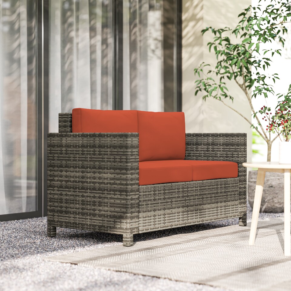 image 1 of Outsunny Rattan Sofa, 2 Seater Garden Furniture with Soft Padded Cushion and Armrests, Wicker Garden Loveseat for Patio, Grey | Grey | Two Seater