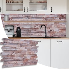 NOVECRAFTO Rose Marble Slim Stone Brick 3D Wall Panels (96cm x 48cm) DIY PVC Plastic Cladding Panels