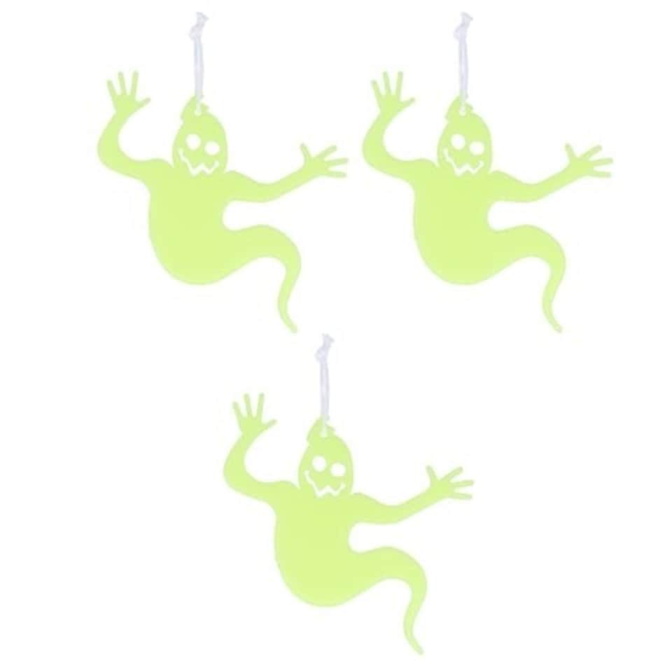 image 1 of Glow in the Dark Ghost Halloween Hanging Decorations 20cm - Pack of 3