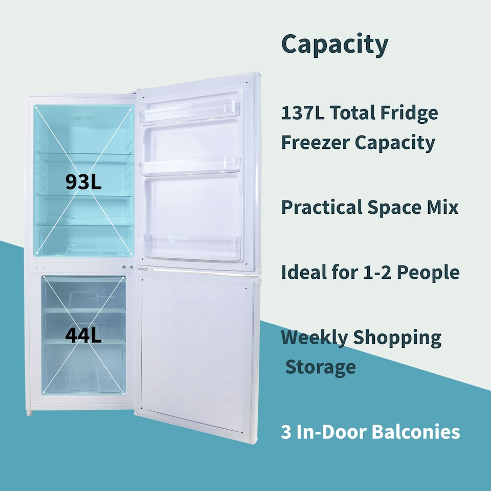 image 1 of HYE 60-40 Freestanding Fridge Freezer, 137 Litre, 48cm, White - RF01FF137W24