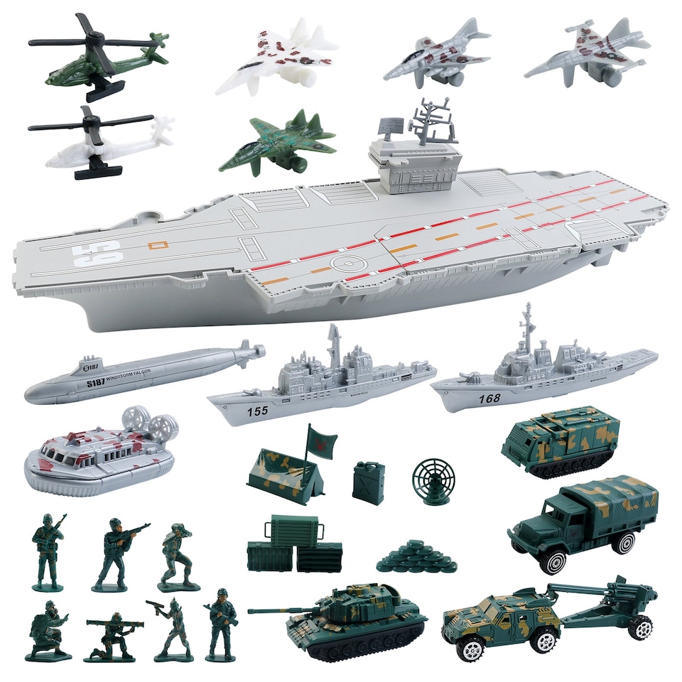 image 1 of Aircraft Carrier Military Toy Set – 20+ Accessories | Warplanes, Vehicles, Battleships & More | Gift for Kids