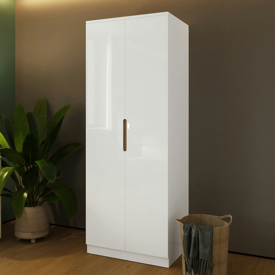 image 1 of FWStyle Veloce 2 Door Double Wardrobe - White Gloss, Quick Click Assembly White