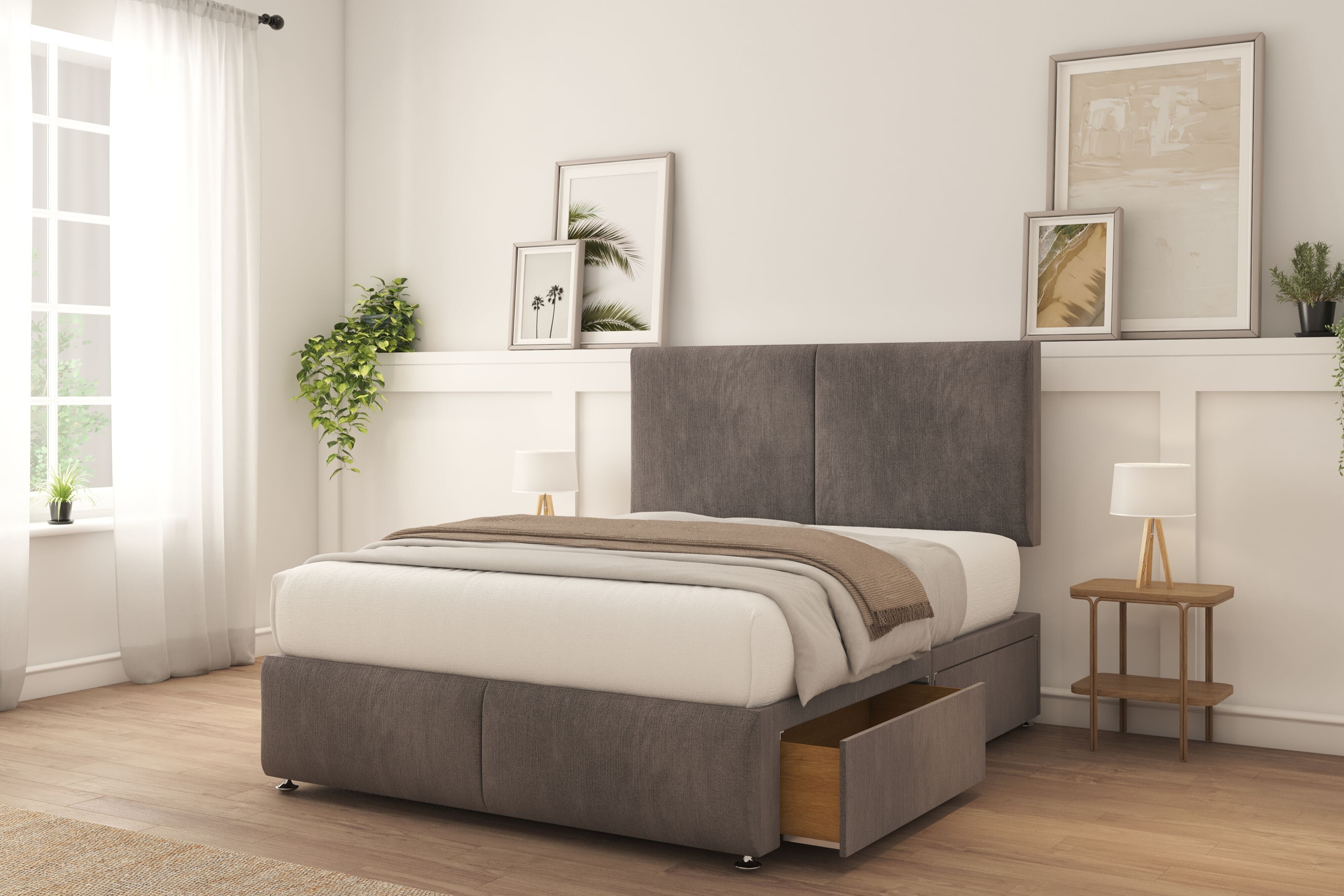 Sloomy Vienna Slate Naples Divan Bed With Mattress 2 Drawers Left 26" Strutted Headboard & 12" Footboard 3' Single