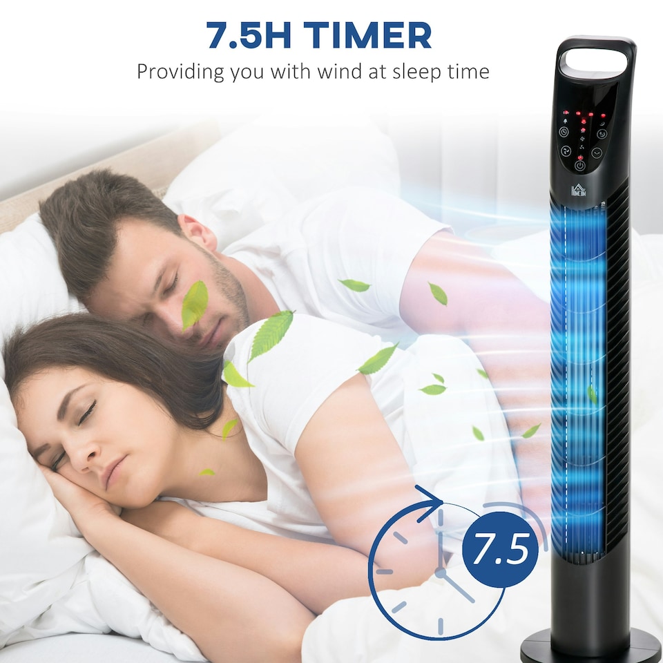 image 1 of HOMCOM 78.5cm Oscillation Tower Fan with Remote Control 40W 3-Speed Wind Black
