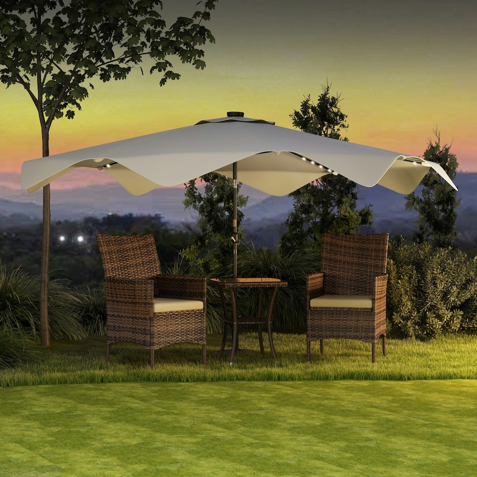 image 1 of Outsunny Garden Parasol Umbrella with LED Lights and Tilt, Table Umbrella