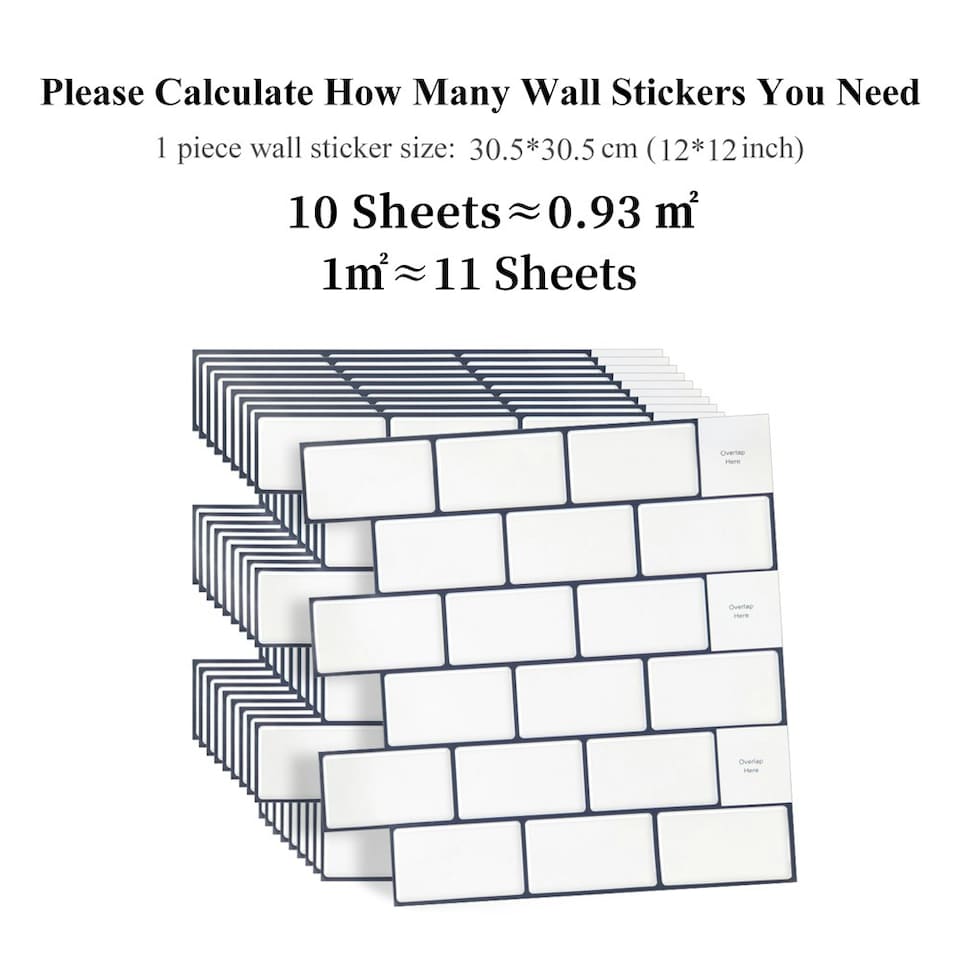 image 1 of Living and Home 10Pcs Peel and Stick 1.2mm Thick Backsplash Tiles - White with Black outline