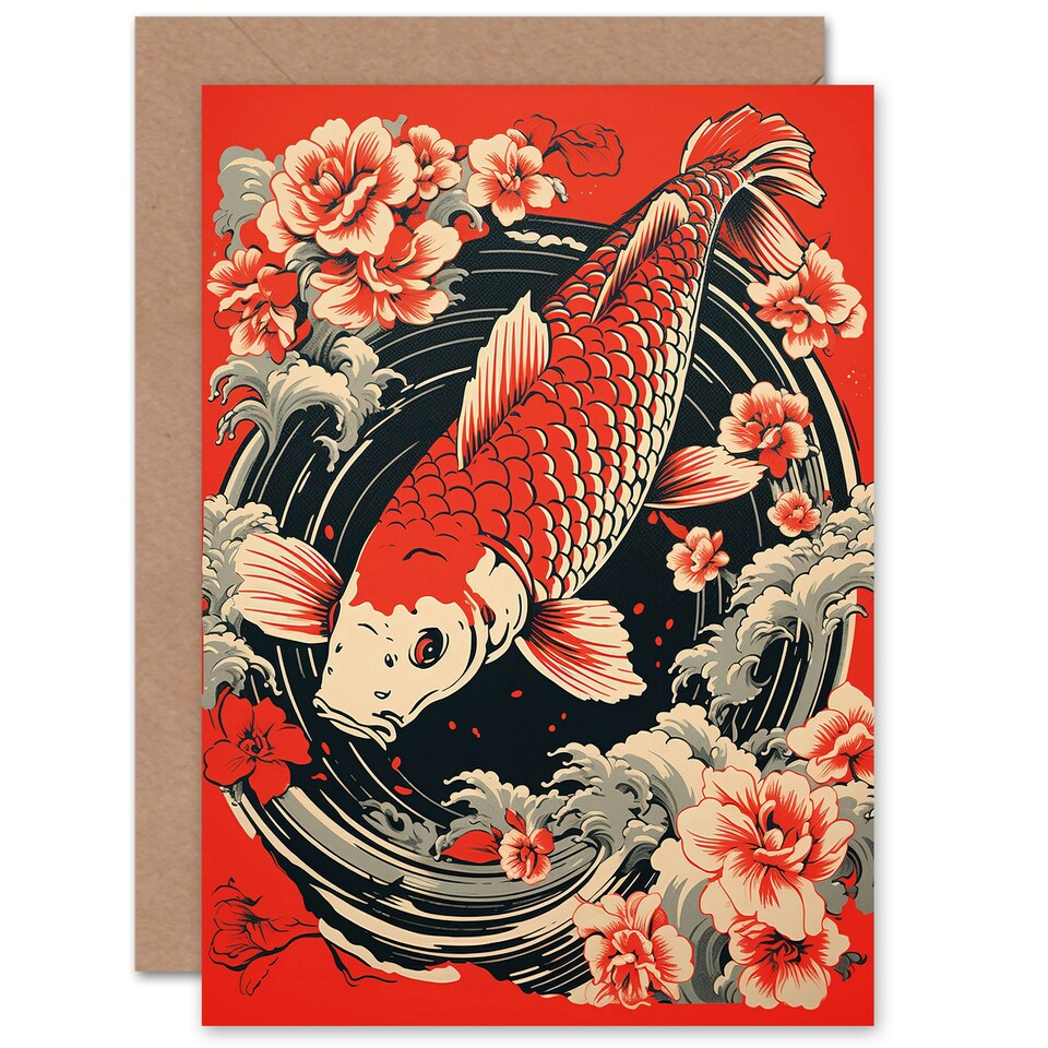 image 1 of Koi Fish Japanese Floral Birthday Her Wife Card