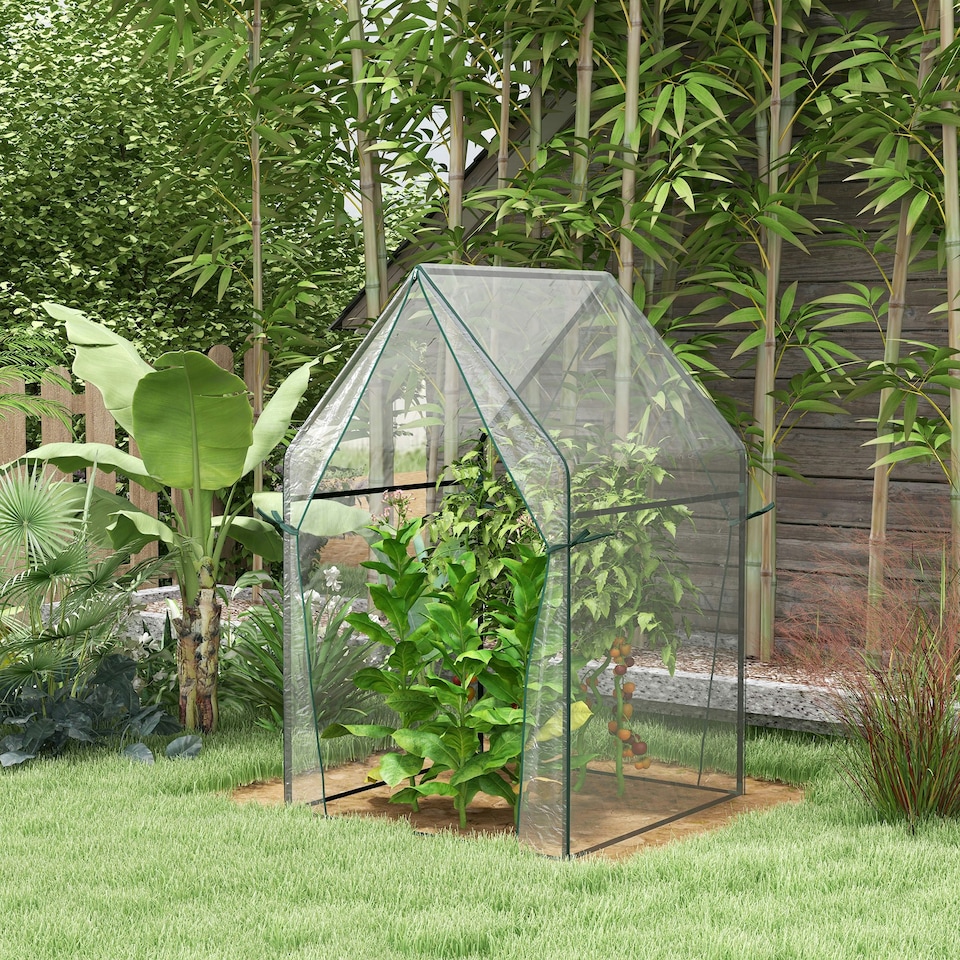 image 1 of Outsunny Tomato Greenhouse with 2 Zipped Doors, Outdoor Green House, Clear