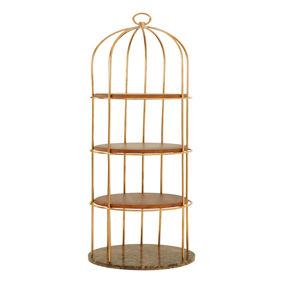 image 1 of Interiors by Premier Stylish Large Cage Design Bookshelf, Durable Bird Cage Design Book Storage Shelf, Spacious Tall Book Shelf Gold