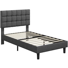 Yaheetech 3ft Single Upholstered Bed Frame with Square Tufted Headboard-Light Grey