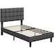 image 1 of Yaheetech 3ft Single Upholstered Bed Frame with Square Tufted Headboard-Light Grey