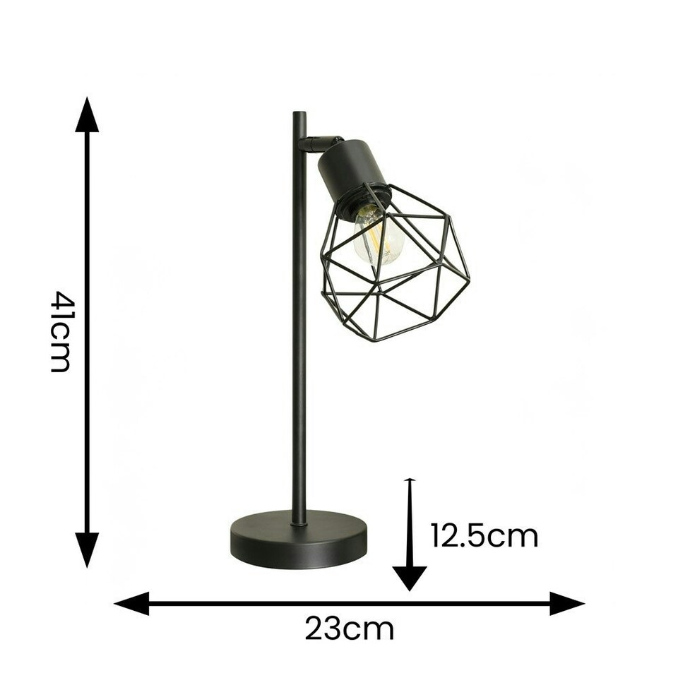 image 1 of ValueLights Angus Matte Black Metal Geometric Basket Shade Table Lamp with LED Bulb