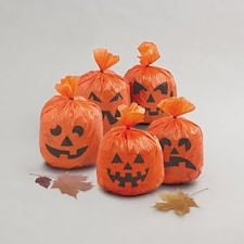 Halloween Pumpkin Decorating Plastic Bags with Twist Ties - Pack of 20