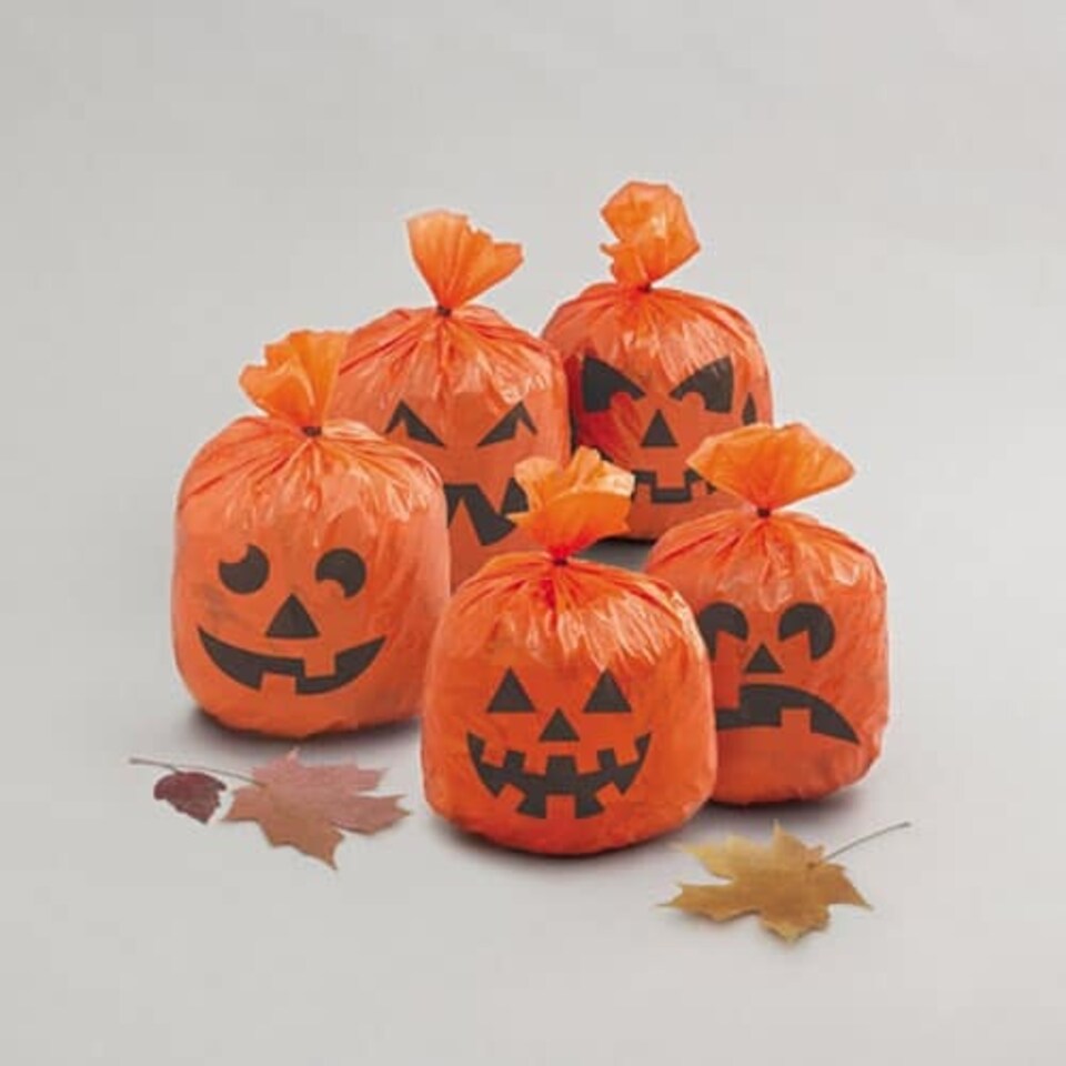 Halloween Pumpkin Decorating Plastic Bags with Twist Ties - Pack of 20