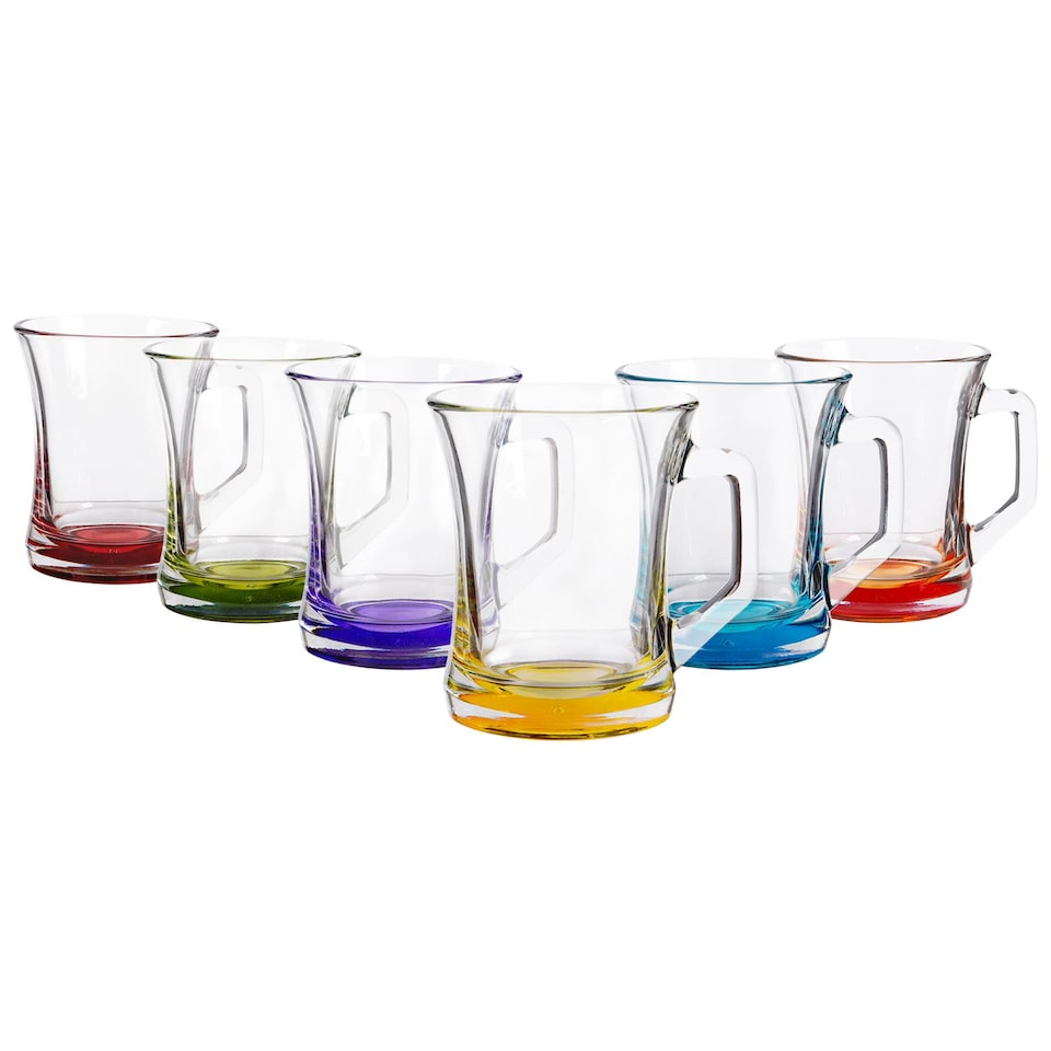 image 1 of LAV Zen+ Coloured Base Glass Coffee Mugs - 225ml - Multicolour - Pack of 6 | Multi | Multicolour