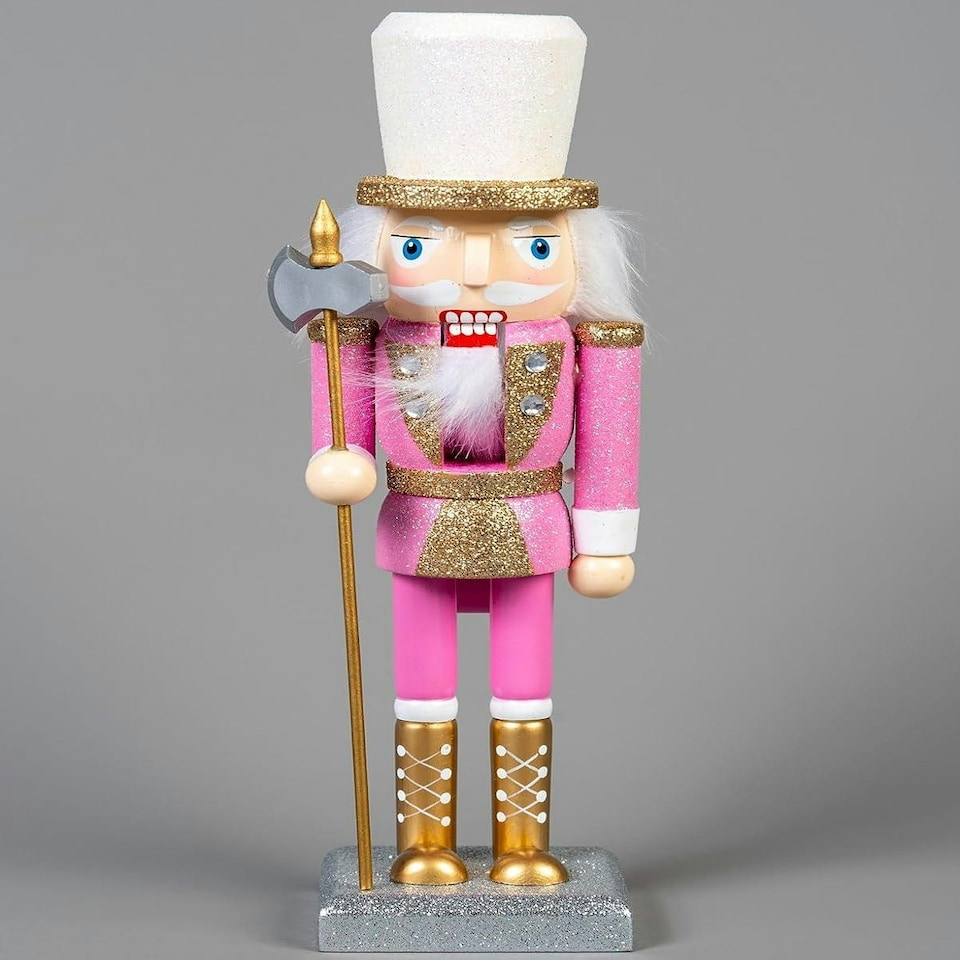 image 1 of 25cm Pink Wooden Nutcrackers Soldiers King Drummer Christmas Ornament 4pcs Set