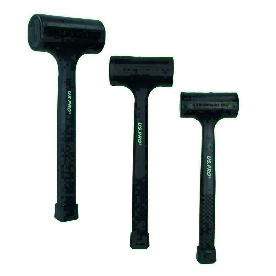 image 1 of 3pc Dead Blow Hammer Set Mallet Shot Loaded Head Impact Recoil 1lb 2lb 3lb