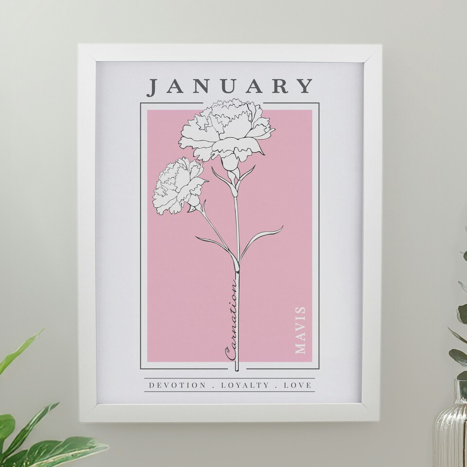 image 1 of Personalised Birth Flower White Poster Frame | White | One Size