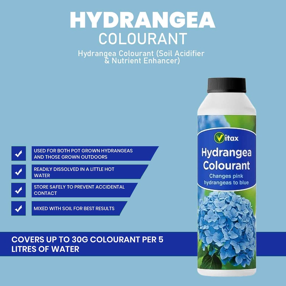 image 1 of Vitax Hydrangea Colourant 250g Turns Pink Flowers Blue & Mauve Enhances Blooms and Plant Health