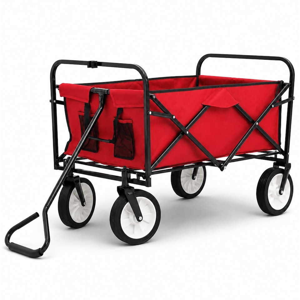 image 1 of Red Heavy Duty Foldable Garden Festival Trolley Cart Wagon Truck