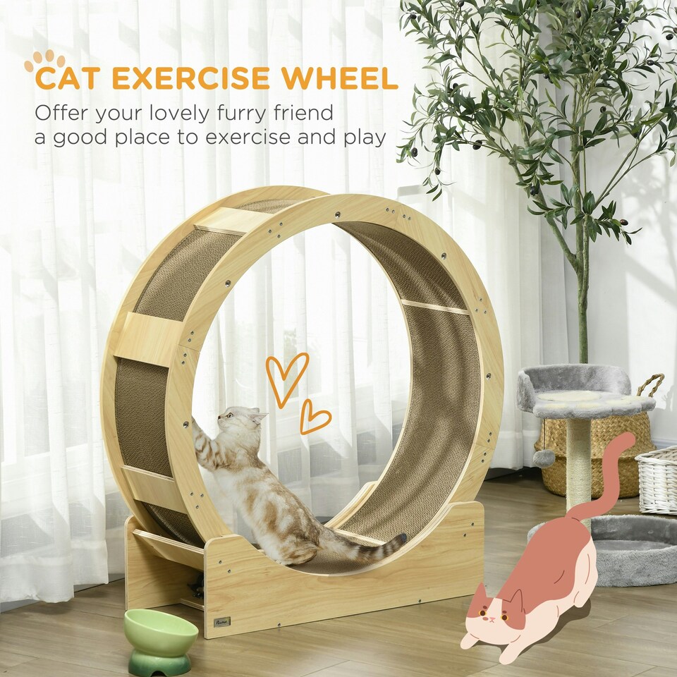 image 1 of PawHut Cat Treadmill with Brake, Scratching Pads for Indoor Cats, Oak Tone