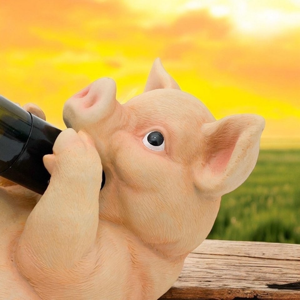 image 1 of Decorative Pig Wine Bottle Holder Ornament - Resin - L15 x W23 x H25 cm