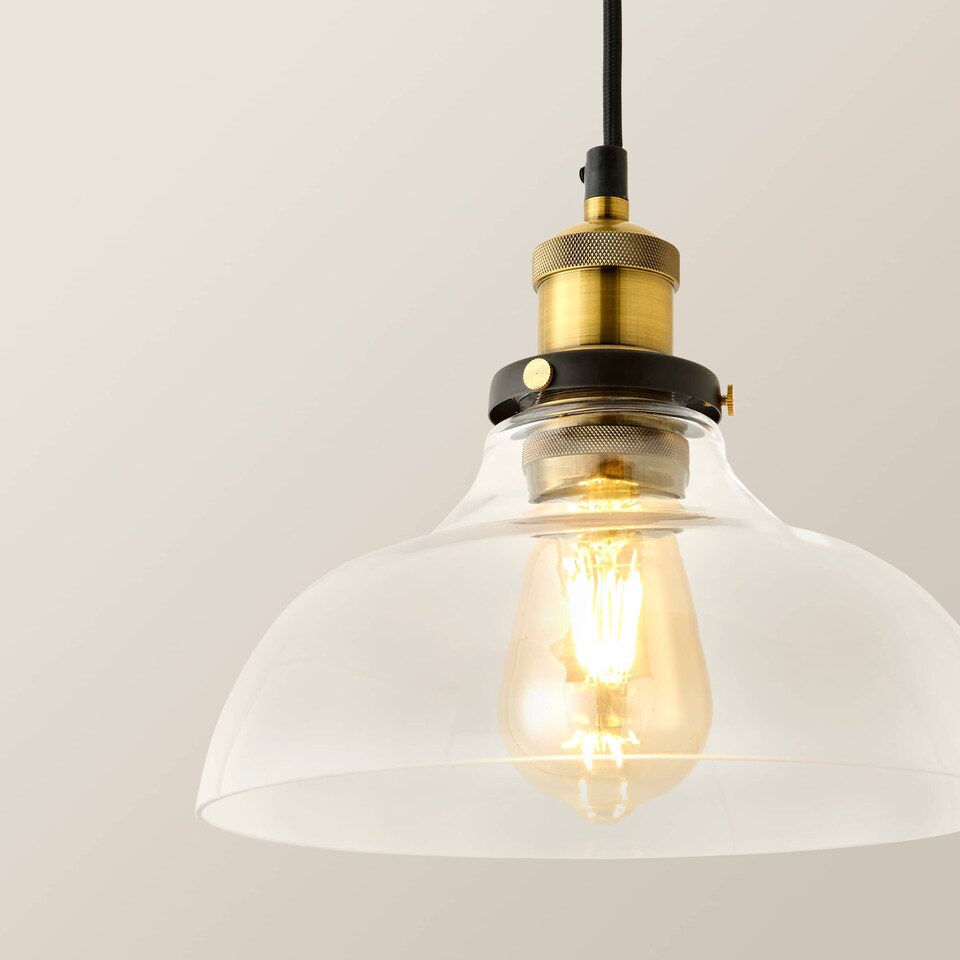 image 1 of ValueLights Industrial Black And Gold Clear Glass Pendant Ceiling Light | Clear