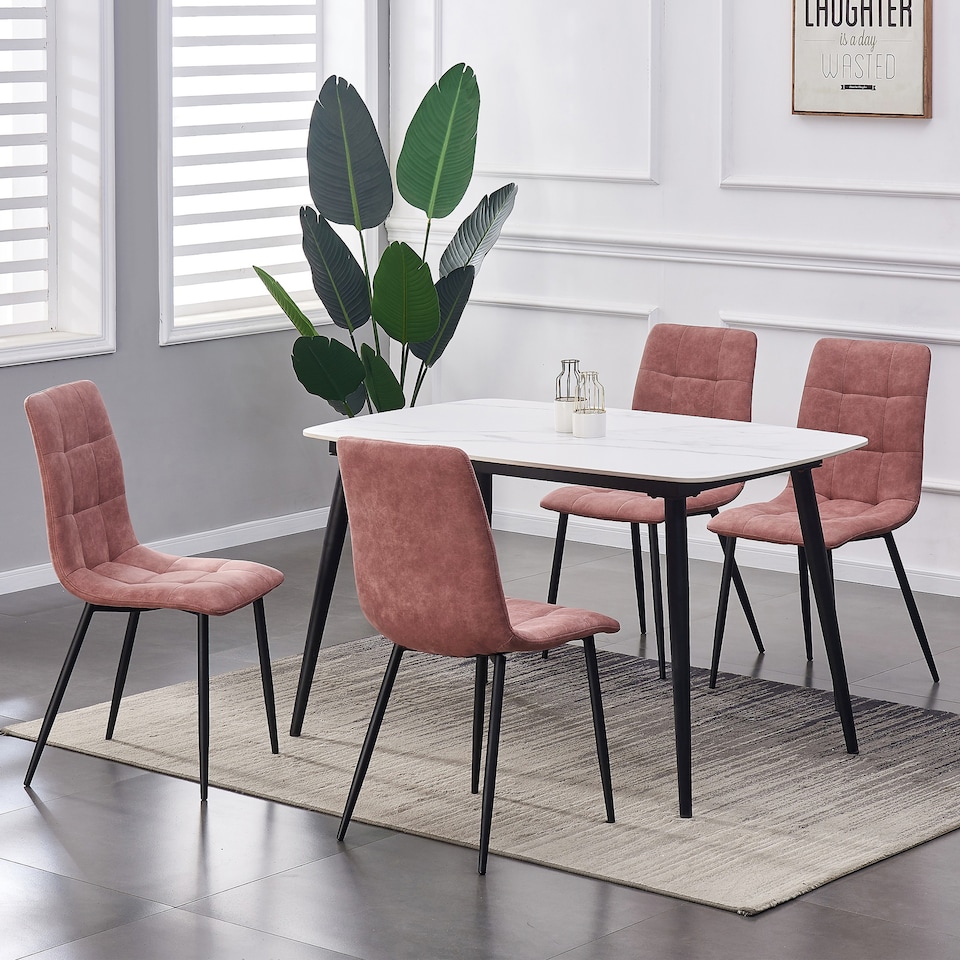 image 1 of MCC Direct Henri Faux Suede Leather Dining Chairs Set of 4 Pink