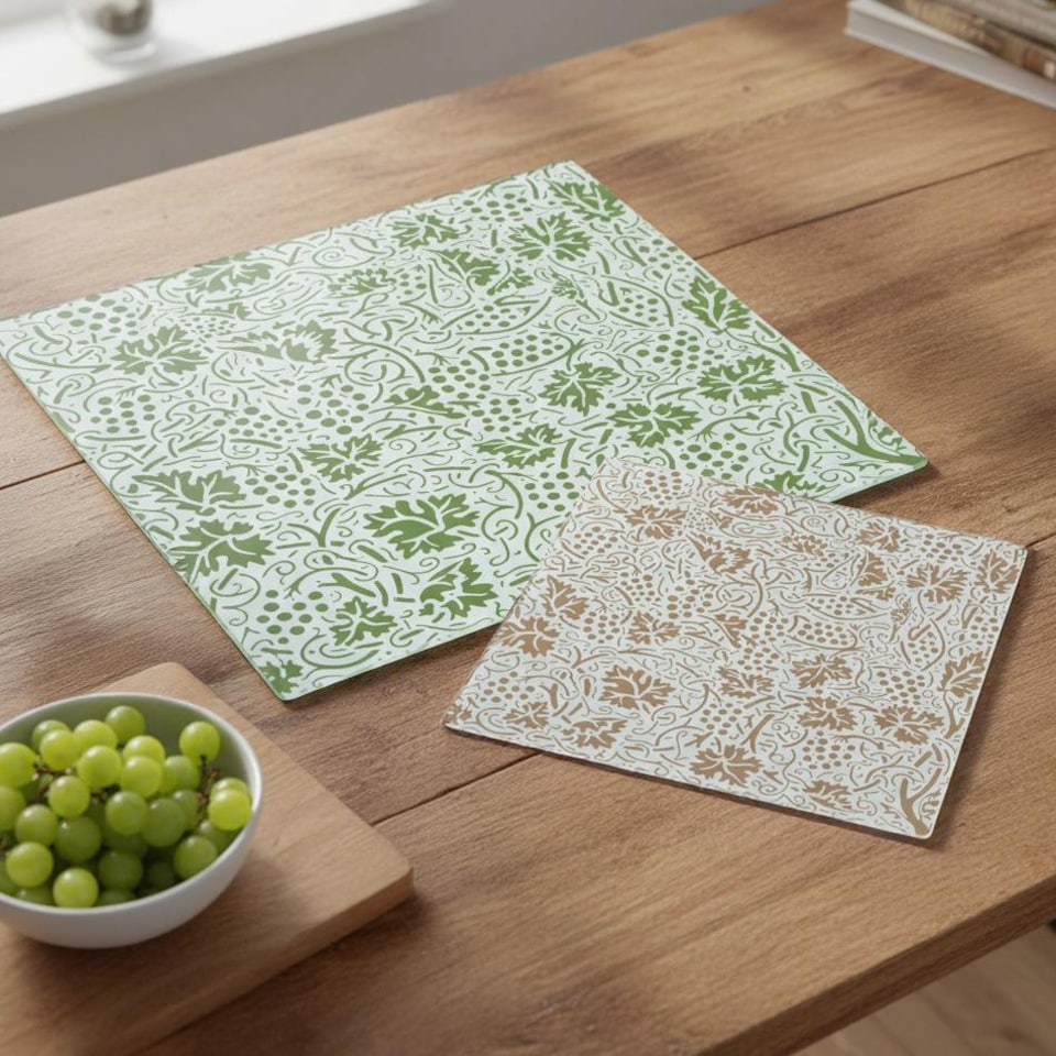 image 1 of Green Oak Leaves & Berries Glass Hot Pot Stand - Heat Resistant Non-Slip Trivet
