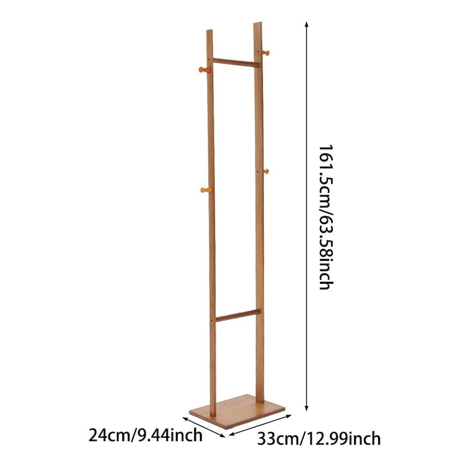 image 1 of Living and Home Wooden Slim Clothing Rack with Hooks | Multi