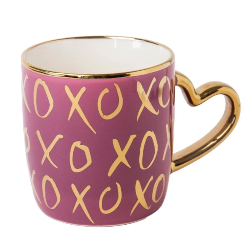 image 1 of Heart Handle Ceramic Mug with Gold Heart Handle 350ml | Pink | Rose Pink | 350ml | 1