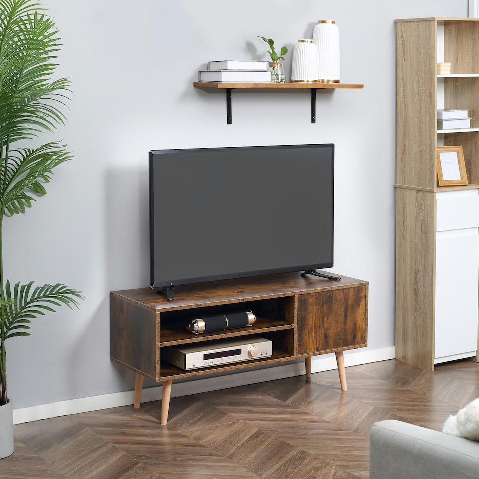 image 1 of HOMCOM TV Unit Cabinet for TVs up to 55Inches with Cupboard Shelves, Brown