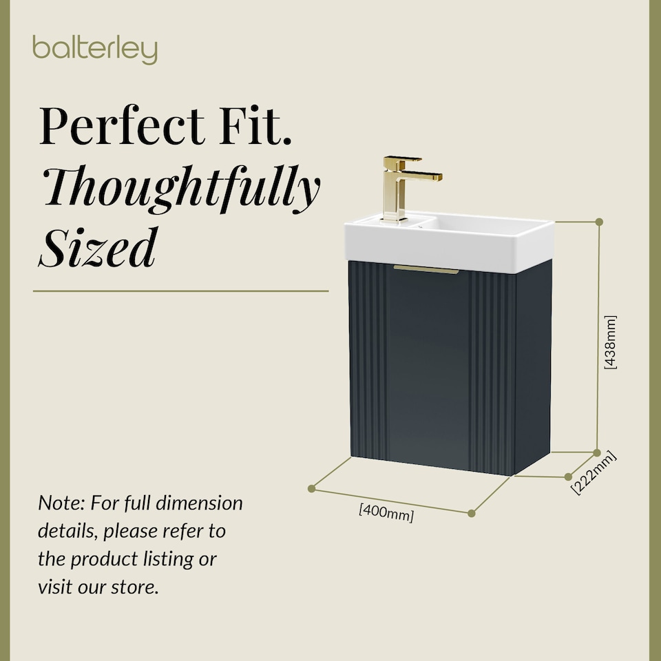 image 1 of Balterley Wall Hung Cloakroom Vanity Basin Unit with Handle Compact Bathroom Storage | Grey | Satin Soft Black | 438 x 400 x 222mm | 1