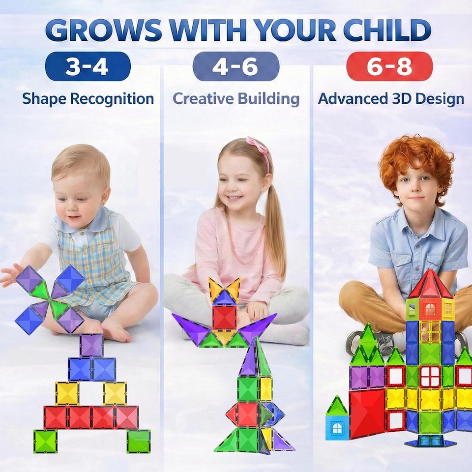 image 1 of Desire Deluxe Magnetic Building Blocks Tiles STEM Toy Set 57PC – Kids Learning Educational Construction Toys for Boys Girls Present Age 3 4 5 6 7 Year Old - Gift