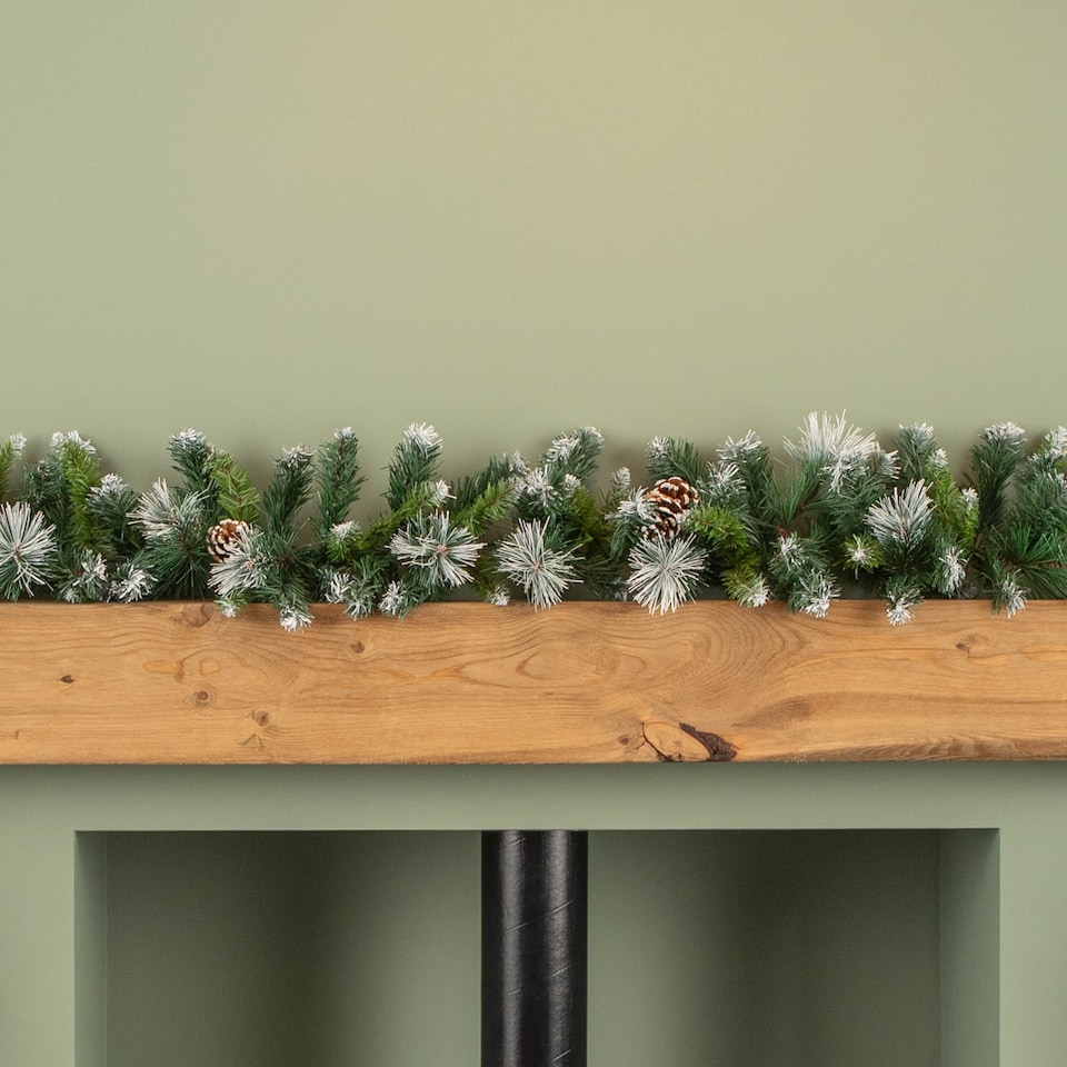 image 1 of 270cm x 25cm Frosted Glacier Christmas Garland with Pine Cones