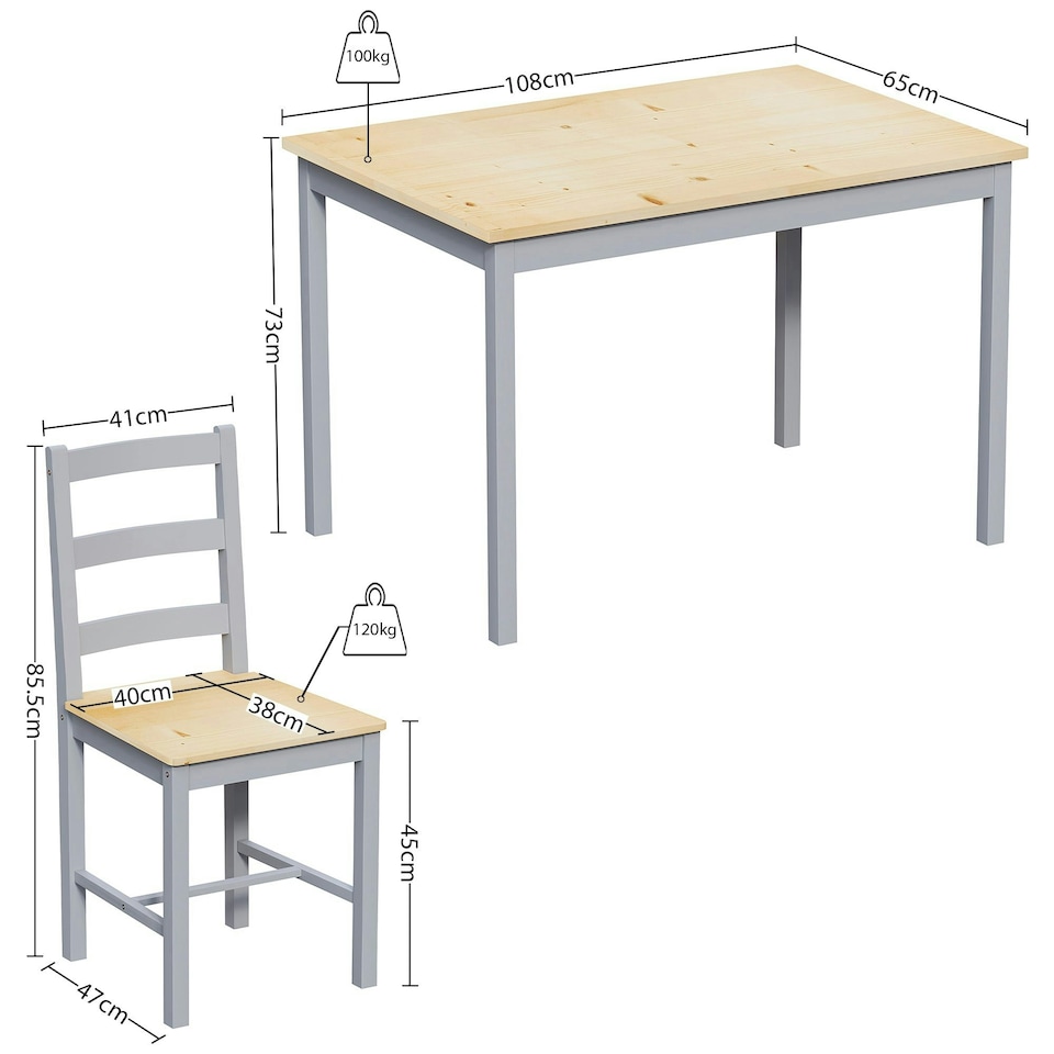 image 1 of Vida Designs Yorkshire 4 Seater Dining Set 5 Piece Table & Chairs, Grey & Pine