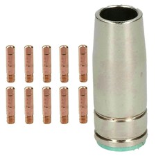 1 shroud & 10 x 0.8mm Round Contact Tips MIG Welding Binzel Style Euro MB25