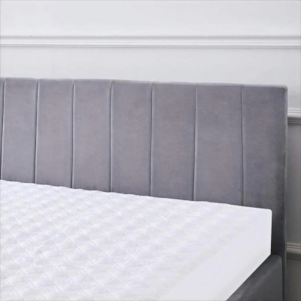 image 1 of Ottoman Storage Bed grey 3ft single and 1 mattress line pattern fabric velvet bedroom furniture