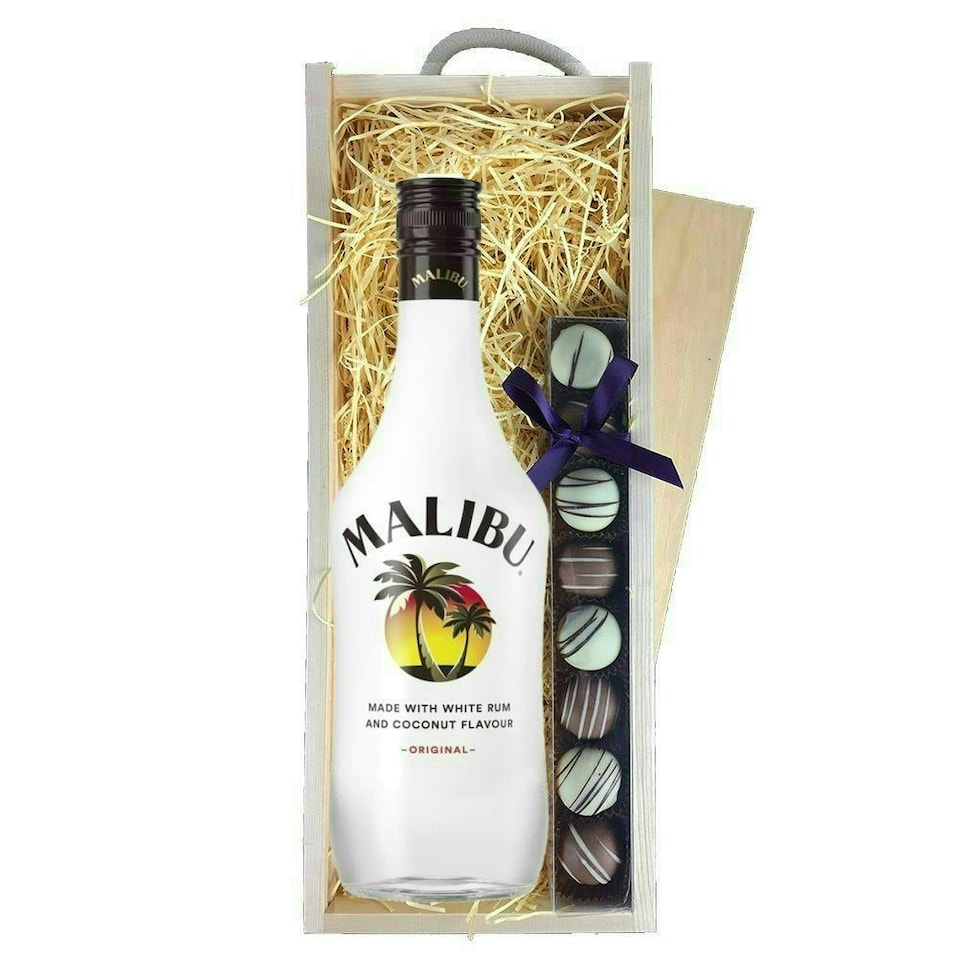 Malibu Original Caribbean Rum & Truffles, Wooden Box 70cl 18% abv