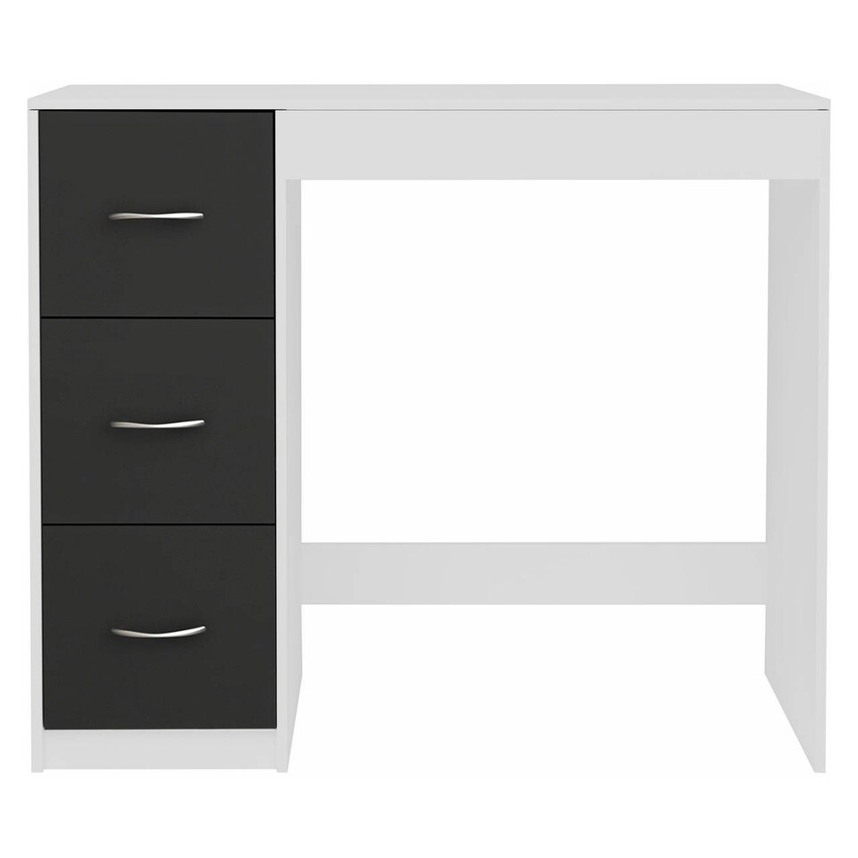 image 1 of 3-Drawer Wooden Desk and Dressing Table - Multi-Functional, 79.5x93x40 cm | White | White & Black | 22.5 x 43.5 x 98.5 | 1