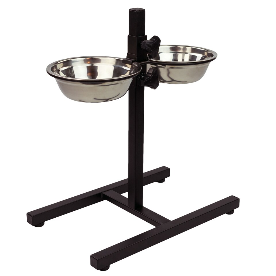 image 1 of KCT Adjustable Large Pet Stand with 2 Bowls Black | Silver