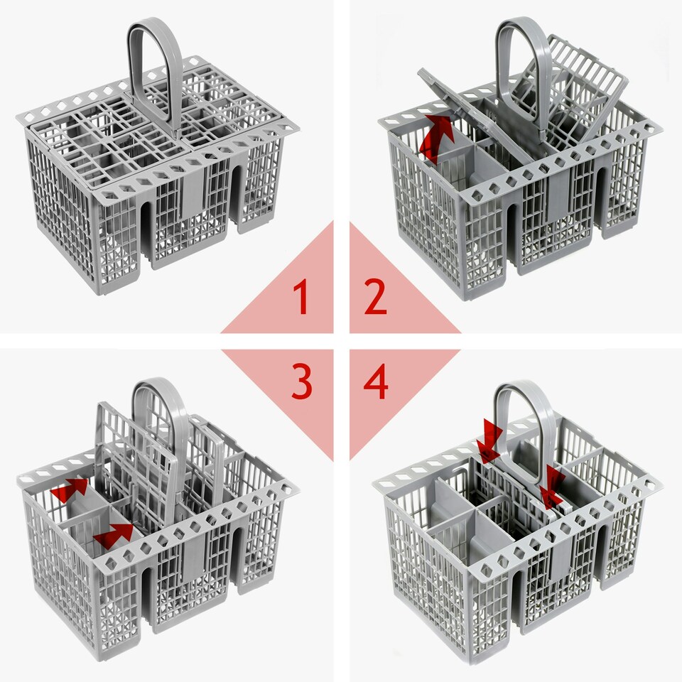 image 1 of SPARES2GO Cutlery Cage Basket compatible with Lamona Howdens Dishwasher (Grey, Removable Handle, 225mm)