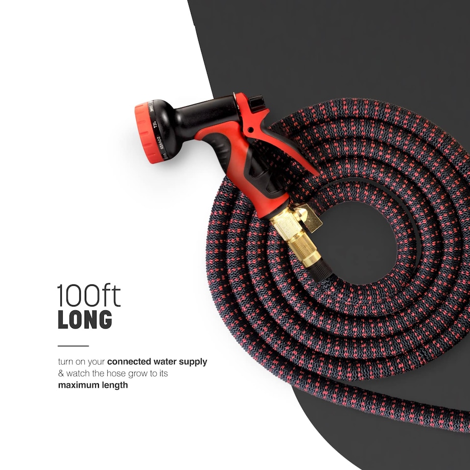 image 1 of Keplin 100ft Expandable Garden Hose with Sprinkler and 10 Function Spray Gun