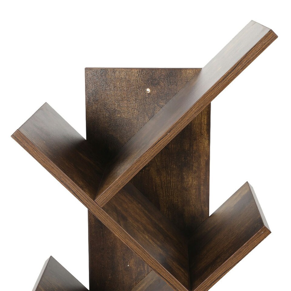 image 1 of Bookcases Bookshelf Book Storage Wooden Tree 8-Tier  Home Decor Display Stand Brown