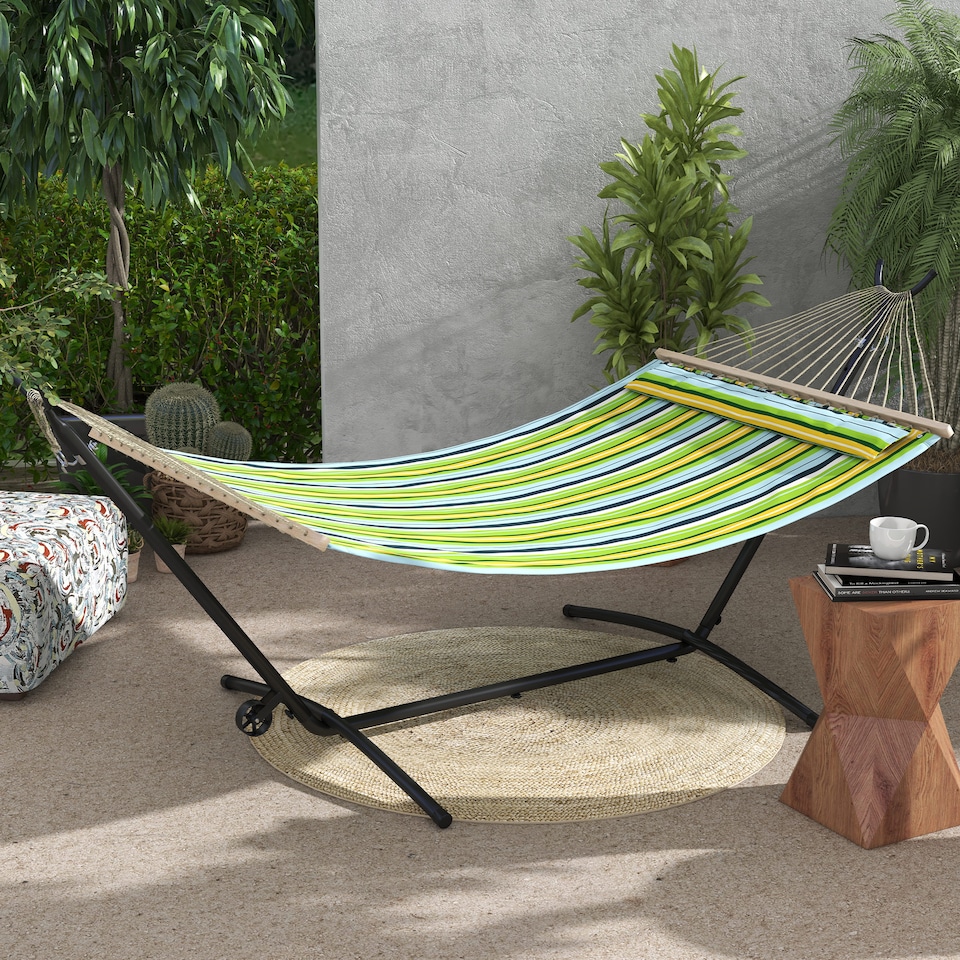 image 1 of Outsunny Hammock Stand w/ Wheels, Adjustable Hammock Stand w/ Carry Bag, Black | Black
