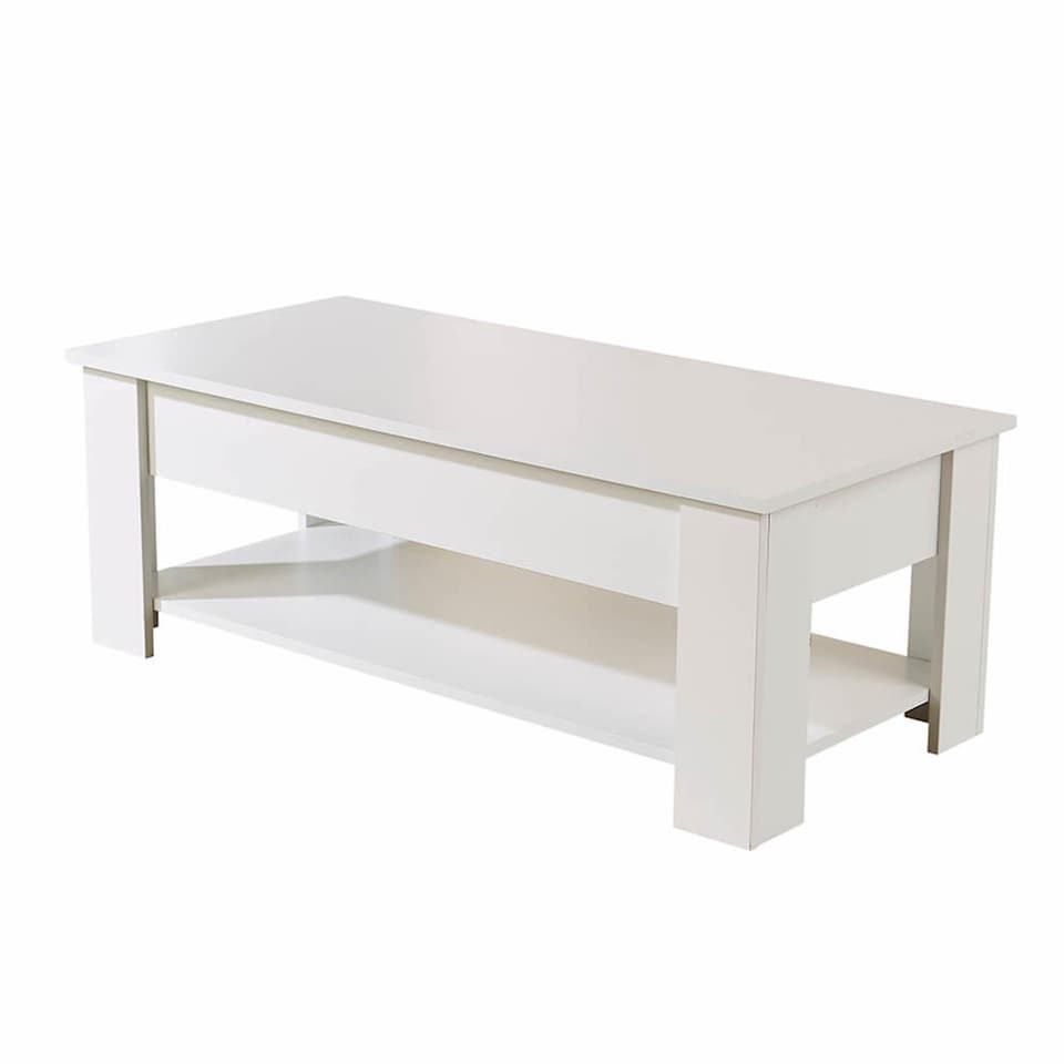 image 1 of Wooden Coffee Table With Lift Up Top Storage Area and Magazine Shelf | White