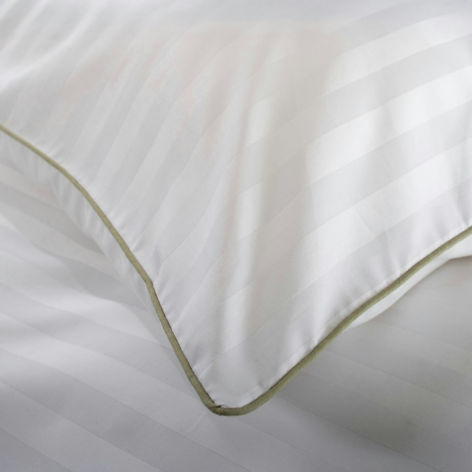 image 1 of 240 Thread Count Sateen Stripe White Duvet Cover Set - Loxley 100% Cotton Bedding with Piped Edge White | Double