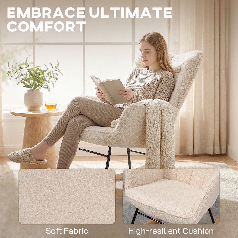 image 1 of HOMCOM Wingback Upholstered Rocking Chair for Nursing w/ Steel Frame Beige